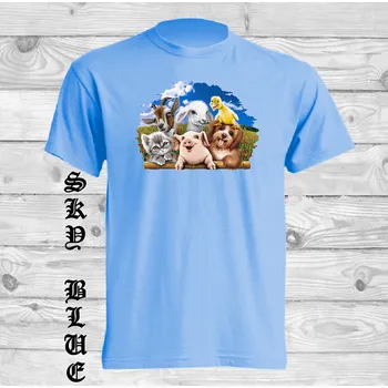 Dívčí tričko detske-levne-bavlnene-tricko-potisk-domaci-zviratka Barva: Sky blue - nebesky modrá, velikost: 128