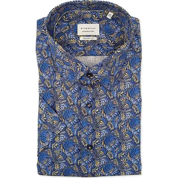 Pánská košile Košile Eterna Comfort Fit Karo s krátkým rukávem modrý / žlutý vzor velikost: 44, délka rukávu: krátký rukáv