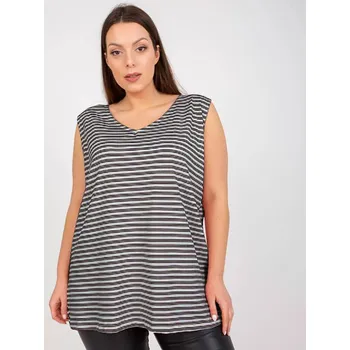 Tmavě modro-bílý bavlněný pruhovaný plus size top (7952) odcienie niebieskiego ONE SIZE