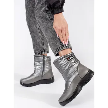 Dívčí sněhule Praktické dámské šedo-stříbrné sněhule platforma 40