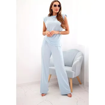 Kesi Włoski Elegantní dámský komplet s širokými nohavicemi a halenkou s volánky modrý Kesi Włoski šedá 3281002