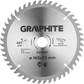 Pilový kotouč GRAPHITE Pilový kotouč s SK plátky 165x20, 48 zubů, na dřevo