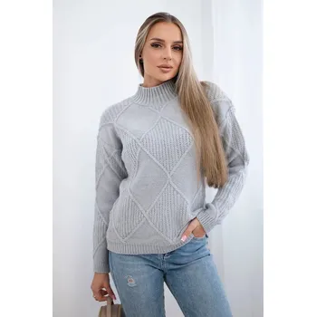 Dámský svetr Svetr položený přes hlavu v diamantech šedý UNI