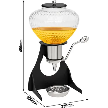 G.Gastro Buffet Honey Dispenser – Black - Pump & Drip Tray - Glass Jar & Powder-Coated Stainless Steel Stand