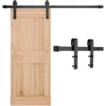 Nábytkové kování Sada kování pro posuvné dveře stodoly VEVOR 5FT, nosnost 330 LBS, kompatibilní s jednoduchými posuvnými dveřmi stodoly o maximální šířce 30 palců a tloušťce 1-3/8 až 1-3/4 palce, odolná kolejnice a váleček ve tvaru J, černá