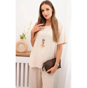 Kesi Włoski Dámský komplet s volnou halenkou a širokými nohavicemi béžový Kesi Włoski krémová 3330199