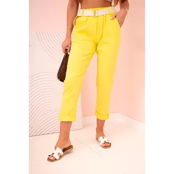 Dámské kalhoty Kesi Włoski Dámské viskózové kalhoty s páskem a ohrnutými nohavicemi žlutý Kesi Włoski žlutá 3282006