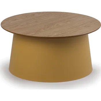 Konferenční stolek Plastový kávový stolek SETA s dřevěnou deskou, průměr 69 cm, dub/okrová
