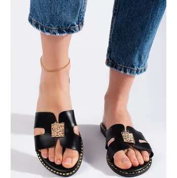 Dámské žabky Stylové černé dámské nazouváky na klínku 37