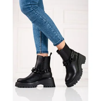 Dámská zimní obuv Pěkné kotníčkové boty černé dámské na plochém podpatku 41