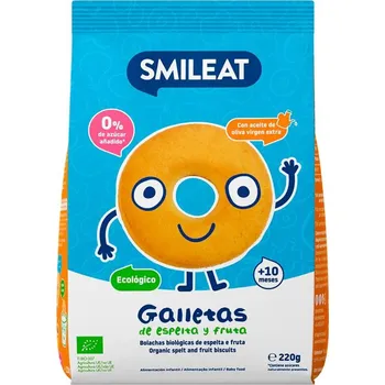 Cukrovinka Smileat BIO špaldové sušenky s jablečnou šťávou a extra panenským olivovým olejem 10M+ 220 g