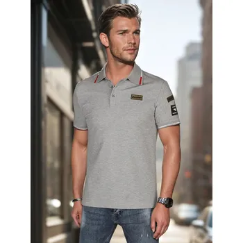 Pánské tričko Pánské polo triko s nášivkami, šedé DStreet šedá 3331739