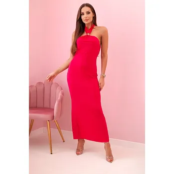 Dámské šaty Kesi Włoski Dámské šaty s potiskem na ramínka s vázáním fuchsie Kesi Włoski červená 3283838