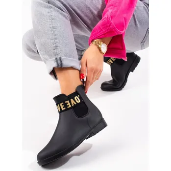 Dámské holínky Zajímavé dámské gumáky černé na plochém podpatku 38