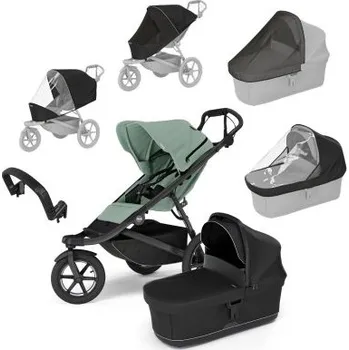 Přeprava dětí Thule Výhodný set Urban Glide 3 Kompletní kočárek + Pláštěnka + Moskytiéra + Madlo - Mist Green