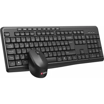 Klávesnice C-TECH WLKMC-04, bezdrátový combo set s myší, černý, USB, CZ/SK