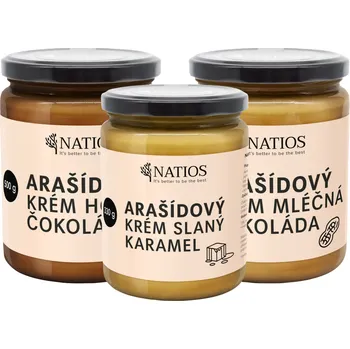 Natios Sada ochucených arašídových másel - Karamel, mléčná a hořká čokoláda