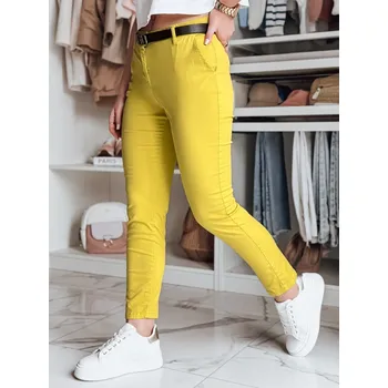 Dámské oblečení Dámské slim fit kalhoty LINESKA s páskem DStreet žlutá 3279772