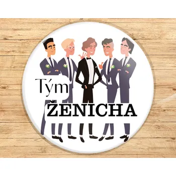 Dekorativní magnet Buton s potiskem, 3,7cm, TÝM ŽENICHA, 1kus VYBERTE SI odznak, magnet, přívěšek ZDE:: Odznak