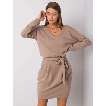 Dámské šaty Dress-RV-SK-6037.18X-dark beige RUE PARIS hnědá 3292364