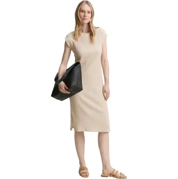 Dámské šaty TOM TAILOR® DÁMSKÉ ŠATY Z MAČKANÉHO ÚPLETU - BÉŽOVÉ 40