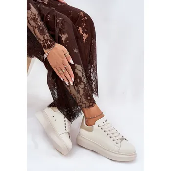 Dámské tenisky Kožené Dámské Tenisky Na Platformě Béžové GOE GOE krémová 3286334