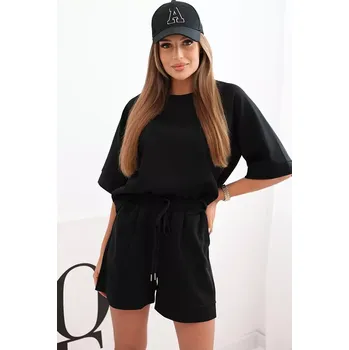 Kesi Włoski Dámská máslová souprava s halenkou s krátkým rukávem a šortkami s gumičkou černý Kesi Włoski černá 3288057