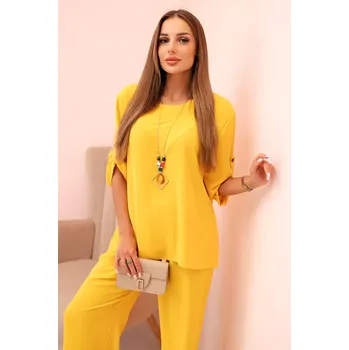 Kesi Włoski Dámský komplet s halenkou s náhrdelníkem a širokými nohavicemi žlutý Kesi Włoski oranžová 3330191