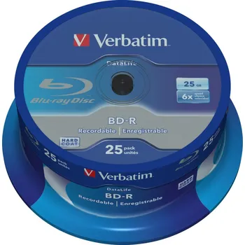 Optické médium VERBATIM BD-R SL Datalife (25-pack)Blu-Ray/Spindle/6x/25GB WHITE BLUE SURFACE