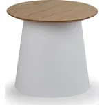 Plastový kávový stolek SETA s dřevěnou deskou, průměr 49 cm, dub/bílá 102125649