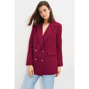 Dámská casual bunda Trendyol Burgundy Oversize Lined Buttoned Woven Blazer Jacket Trendyol tmavě červená 2922456