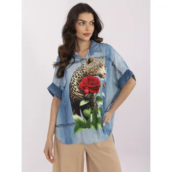 Dámská košile Riflová košile s leopardím motivem Italy Moda hnědá 3282559