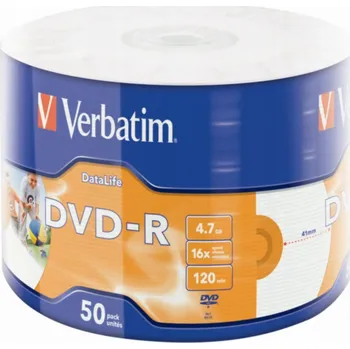 Optické médium Verbatim DVD-R Verbatim | 4,7 GB | 16x | vřeteno 50 ks | Inkoustový tisk