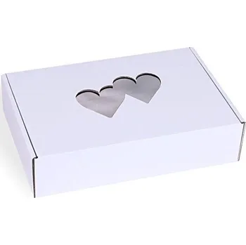 Krabička na výslužku Krabice, BÍLÁ, SE SRDCI, 26,2×17,2×6,2 cm, 1 kus