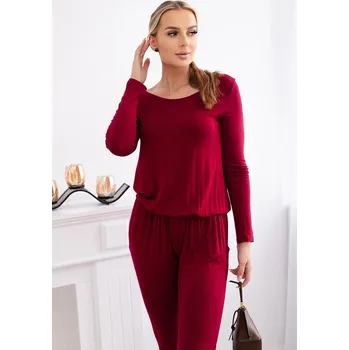 Dámský overall Viskózový overal do pasu Burgundsko 2XL