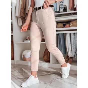 Dámské kalhoty Dámské slim fit kalhoty s páskem TAIRONIK růžové DStreet krémová 3279768