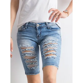 Dámské kraťasy Modré džínové bermudy s dírami Factory Price modrá 3290616
