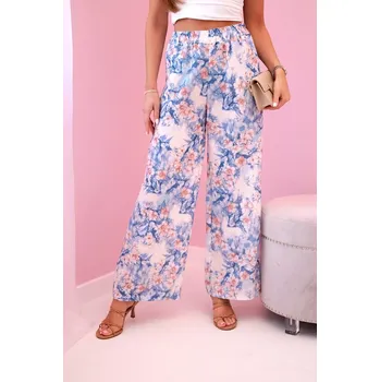 Dámské kalhoty Kesi Włoski Dámské široké kalhoty s květinovým potiskem modrý Kesi Włoski fuchsiová 3279968