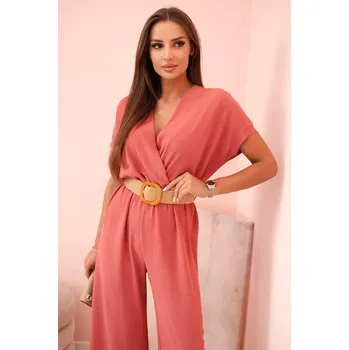 Dámský overall Kesi Włoski Kombinéza s ozdobným páskem v pase tmavě růžová Kesi Włoski červená 3284304