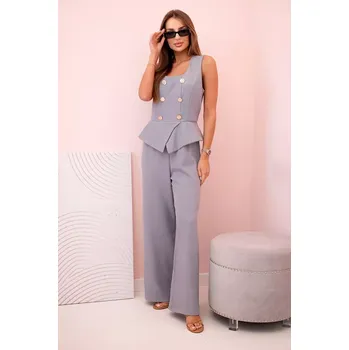 Dámský overall Kesi Włoski Dámská kombinéza bez rukávů s širokými nohavicemi a ozdobnými knoflíky šedý Kesi Włoski šedá 3285830