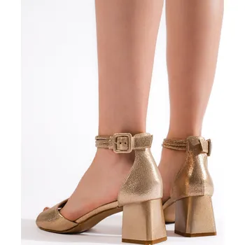 Dámské sandále Luxusní dámské zlaté sandály na širokém podpatku 36
