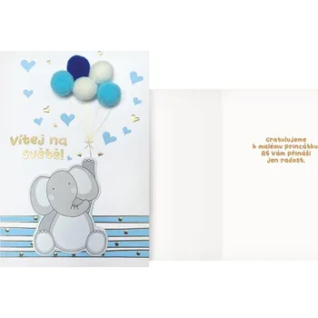 Přání k narození miminka modrý sloník