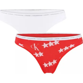 Dámské spodní prádlo Dámské tanga 2pack QD3788E - W5H - Červená, bílá - Calvin Klein L červená-bílá
