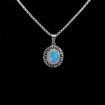 Náhrdelník Náhrdelník z chirurgické oceli s modrým opálem a řeckým vzorem č. 1648