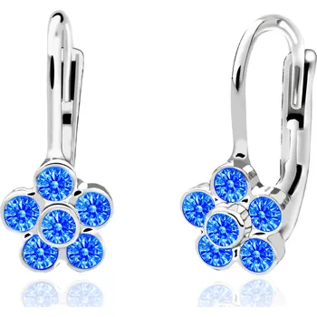 Náušnice Emmy’s | Dívčí náušnice pomněnky | EM 70614 | z bílého zlata s kamínky tmavě modrými | zapínání klapka