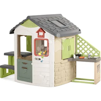 Dětský domeček Domeček s kuchyňkou Life Jura Lodge Smoby piknikovým stolem a elektronickým zvonkem od 24 měsíců