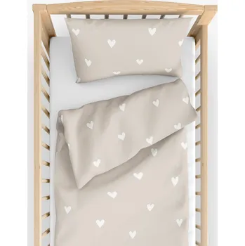 Povlečení Goldea Dětské bavlněné povlečení do postýlky - Srdíčka na latte 100 x 135 a 40 x 60 cm Béžové 2dílné 100 x 135, 40 x 60 cm zipový uzávěr
