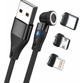 Datový kabel Realpower USB kabel Magnetický kabel RealPower 3 A, 2 m, černý s adaptérem