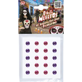 Karnevalový doplněk Nalepovací kamínky Sugar Skull (růžové, fialové)