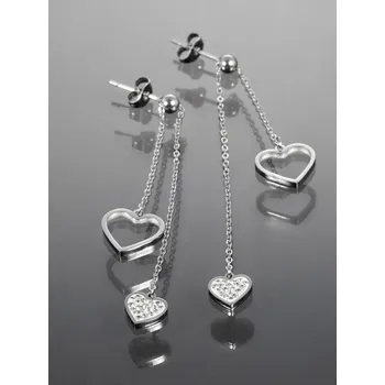 Náušnice Prosperk Stříbrné náušnice s řetízkem a srdíčky z chirurgické oceli S3110